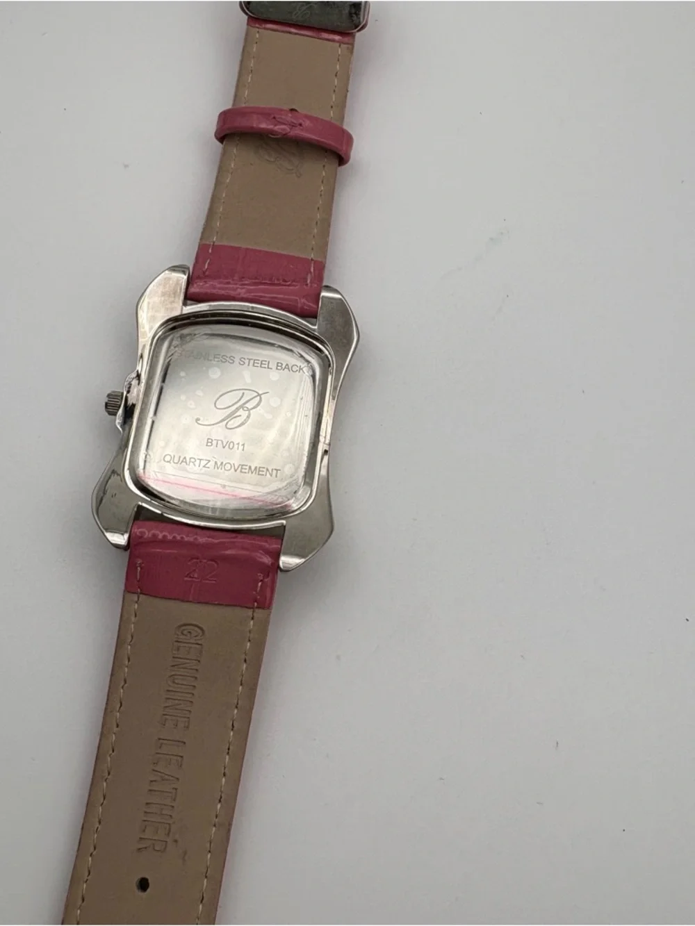 Burgi Pink Crystal Accent Rectangle Watch Crocodile Band‎ BTV011 Works!